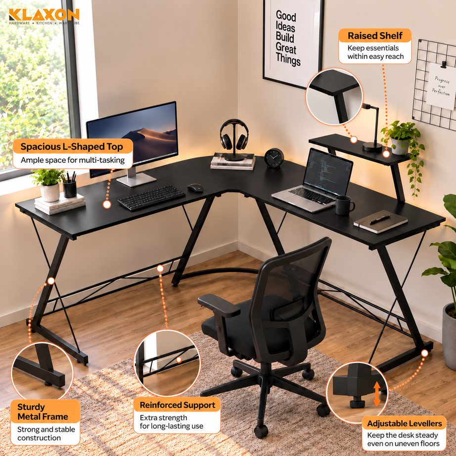 Klaxon Office Table for Home | Workstation Table Desk (FD - Christo) (Gaming Ironstone Black DIY)