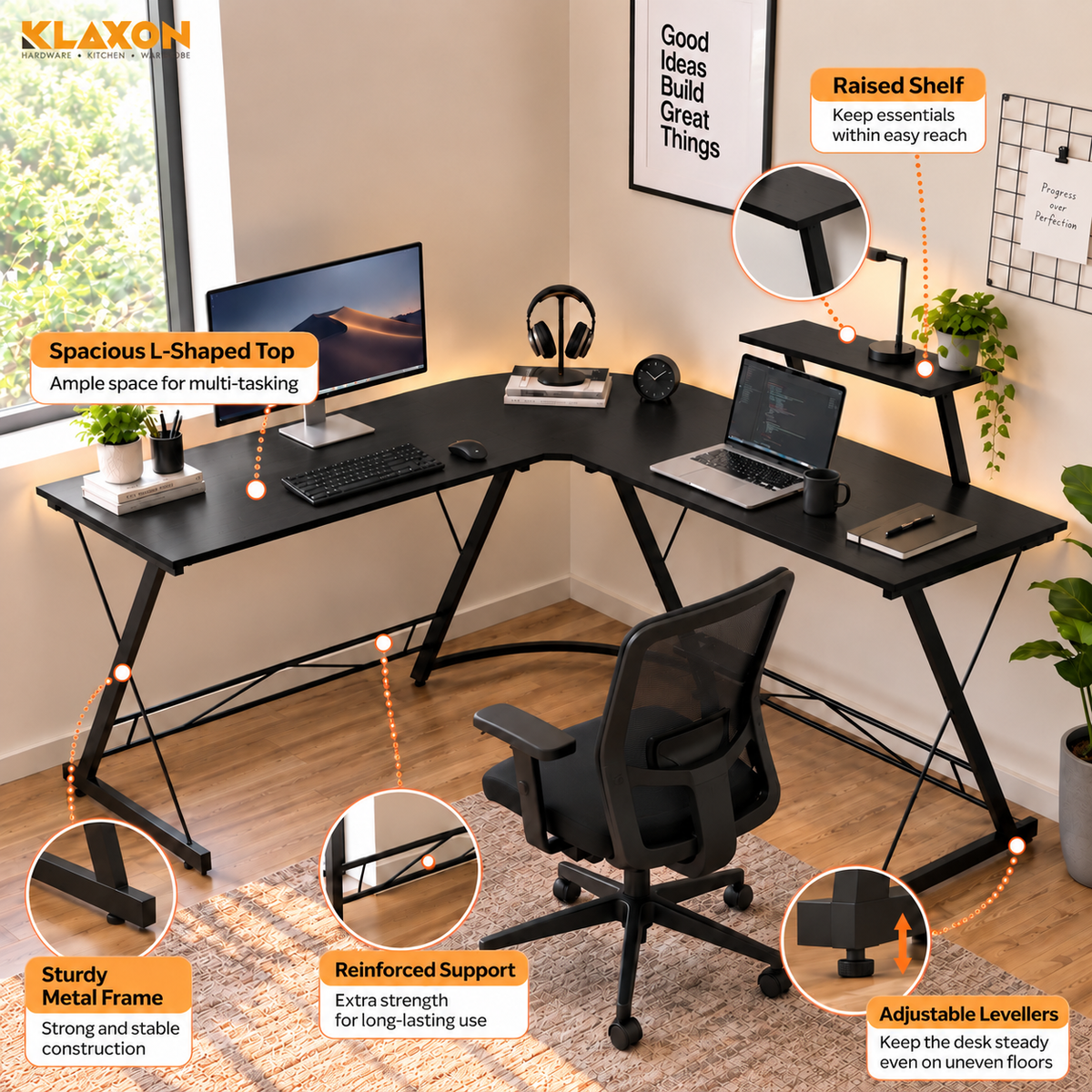 Klaxon Office Table for Home | Workstation Table Desk (FD - Christo) (Gaming Ironstone Black DIY)