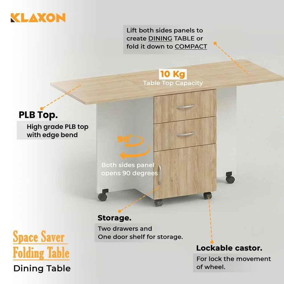 Klaxon Foldable Dining Table [6] Seater with Metal Legs, Space-Saving Convertible Table, Engineered Wood, Home Dining Room (AW & Black, Kryo) (Oak & White)