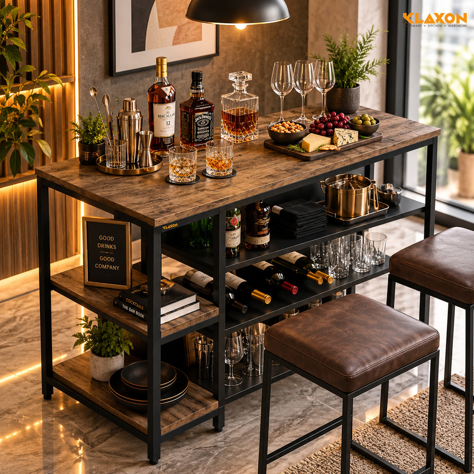 Klaxon Premium Under Cabinet Wine Glass Holder - Space-Saving, Upside-Down Storage for Home, Mini Bar & Pub, Stainless Steel Hanging Rack Organizer (FD & Black, Standard)