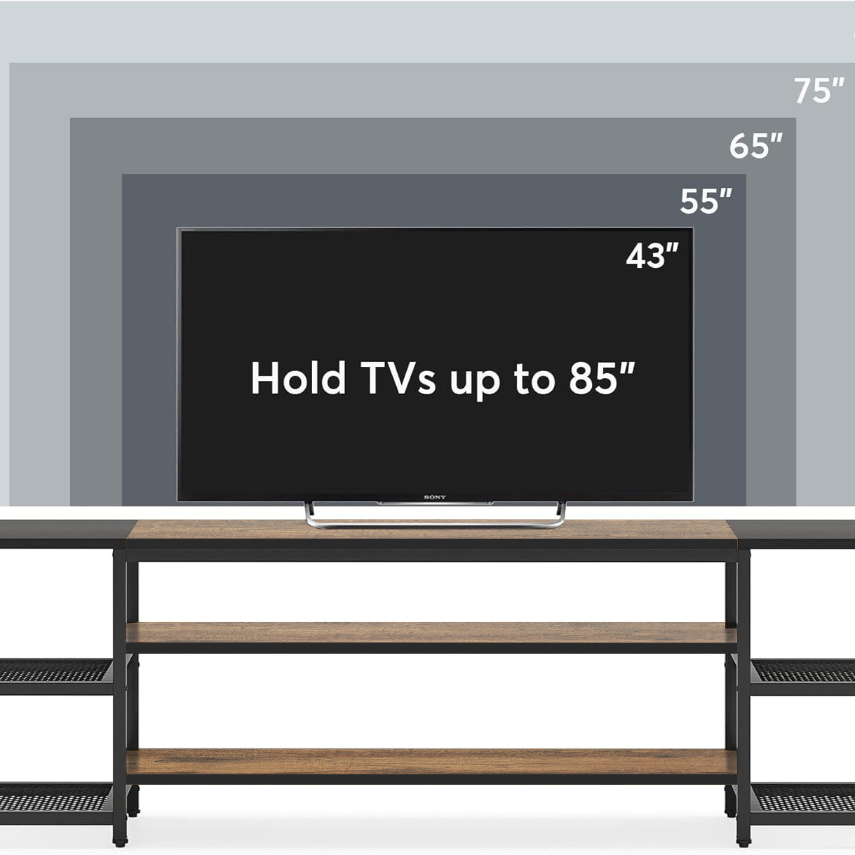 Klaxon TV Unit for Living Room | Long Metal TV wooden Stand for 55 inch and 43 inch | Entertainment unit for TVs up to 85 Inch | Tv Cabinet with Setup box (pele)