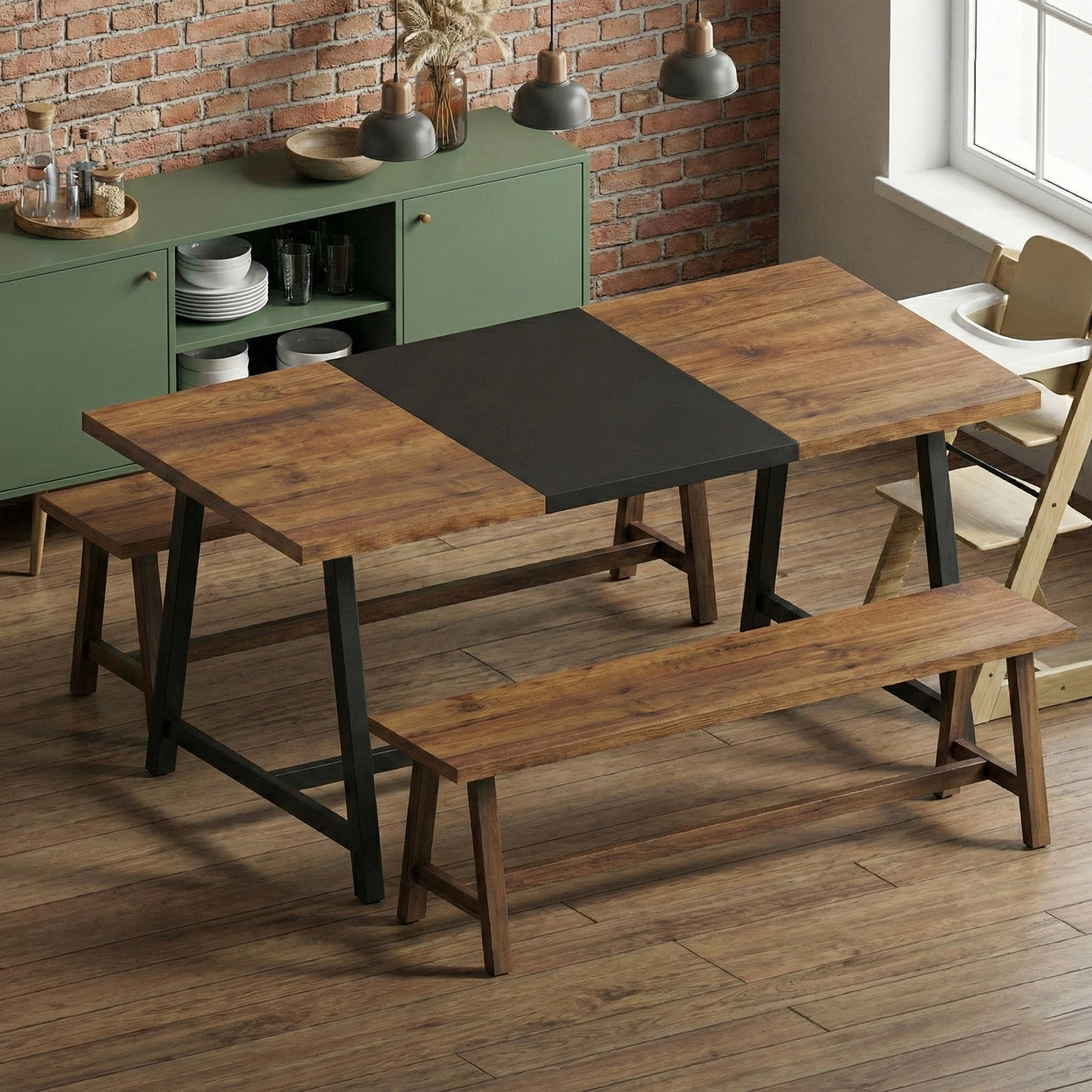 Klaxon Modern Dining Table for 6 Seater | Wooden Finish Dining Table with Sturdy Black Metal Legs | Contemporary Dining Table for Home, Kitchen & Dining Room