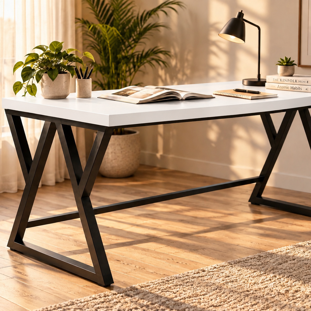 Klaxon Modern Computer Table for Home PC – Multipurpose Office Desk for Home & Work | Gaming Table, Computer Table, Desktop Table for Home Office (Riva White Large)