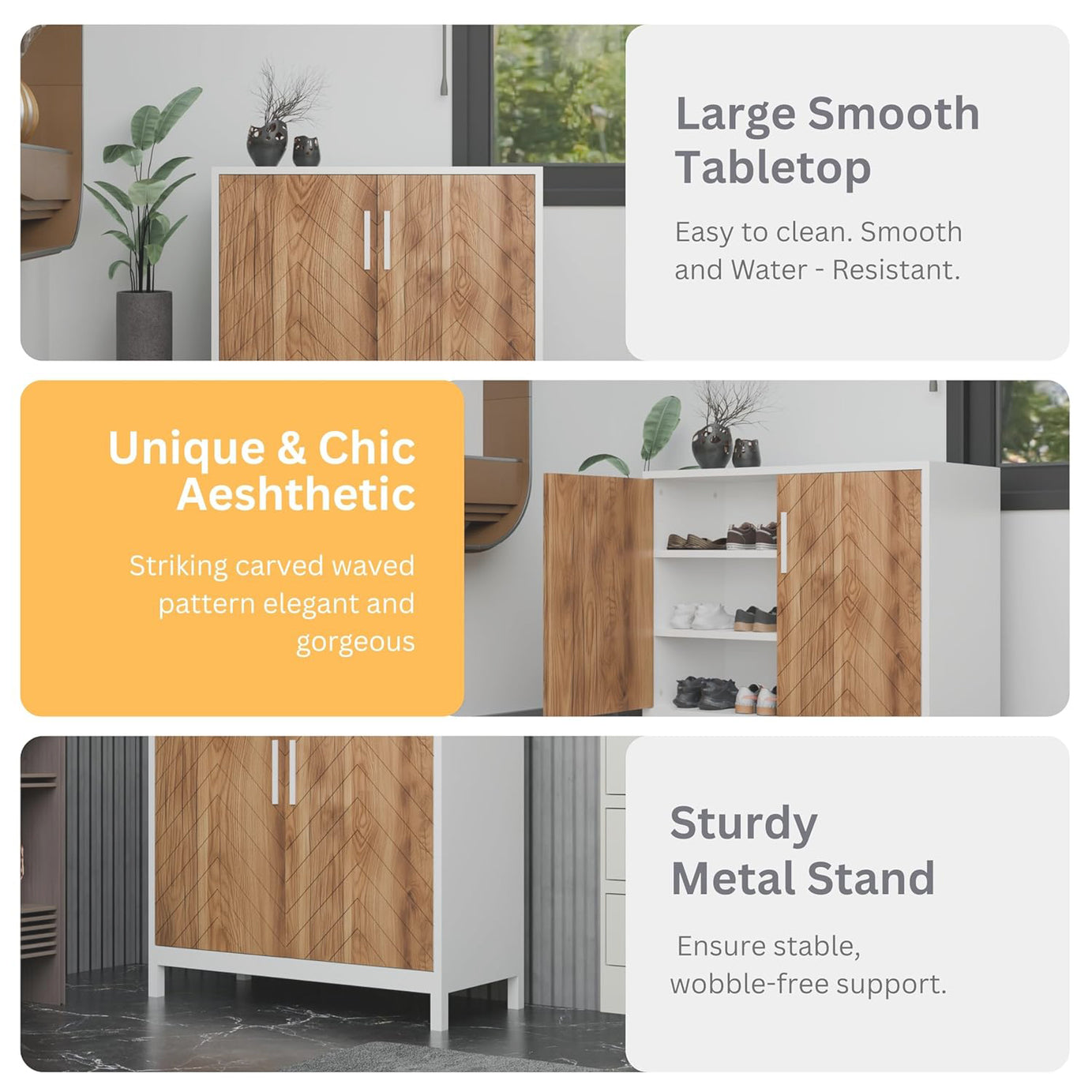 Klaxon Modern Shoe Cabinet with Cane Doors | Stylish Wooden Shoe Rack Organizer with Multiple Storage Shelves for Home Entryway (Oak & White, Shoe Rack - 05)