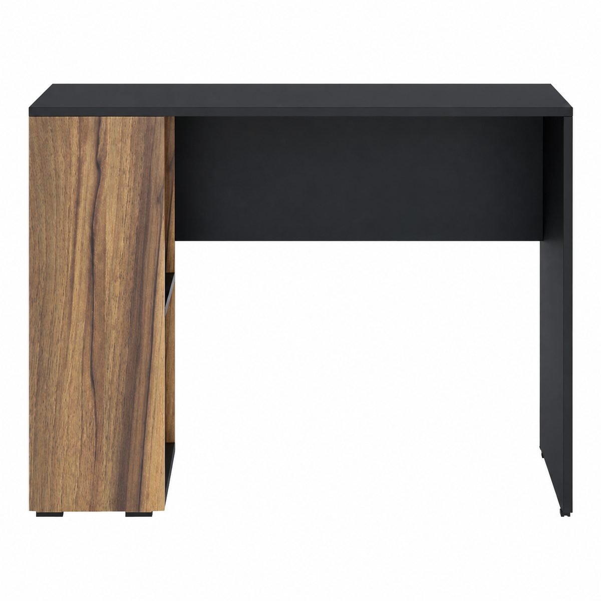 KLAXON Computer Table & Study Desk for Home & Office | Modern Black & Asian Walnut Engineered Wood Desk with Side Bookshelf & Storage Shelves | Multipurpose Laptop Table, Writing Desk & Workstation