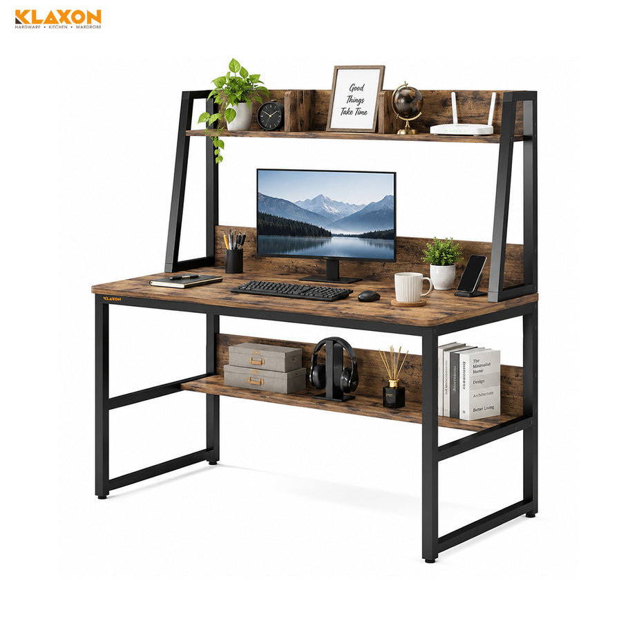 Klaxon L Shaped Study Table for Students and Adults/Computer Table for Home-Office/Gaming Table/computer desk for corner - Wood & Metal (TBS tower, DIY Installation)