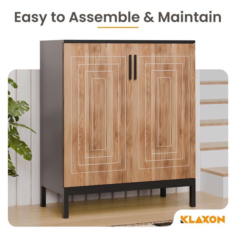 KLAXON Cane-Door Shoe Cabinet – Oak & Black