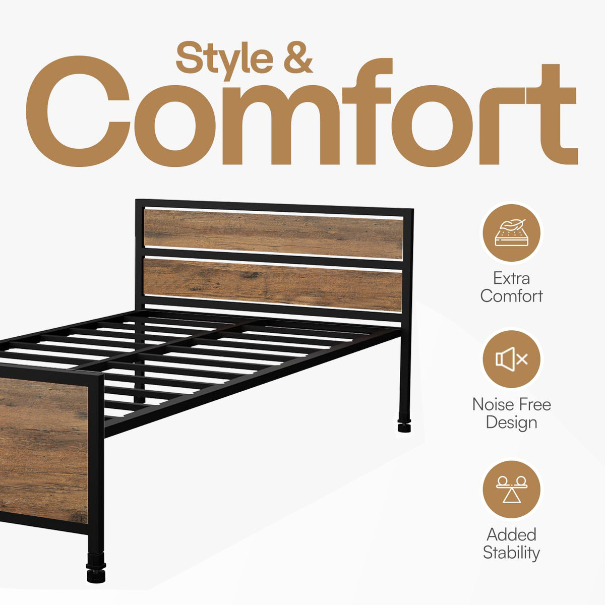 KLAXON Single Metal Bed – 90 × 200 cm