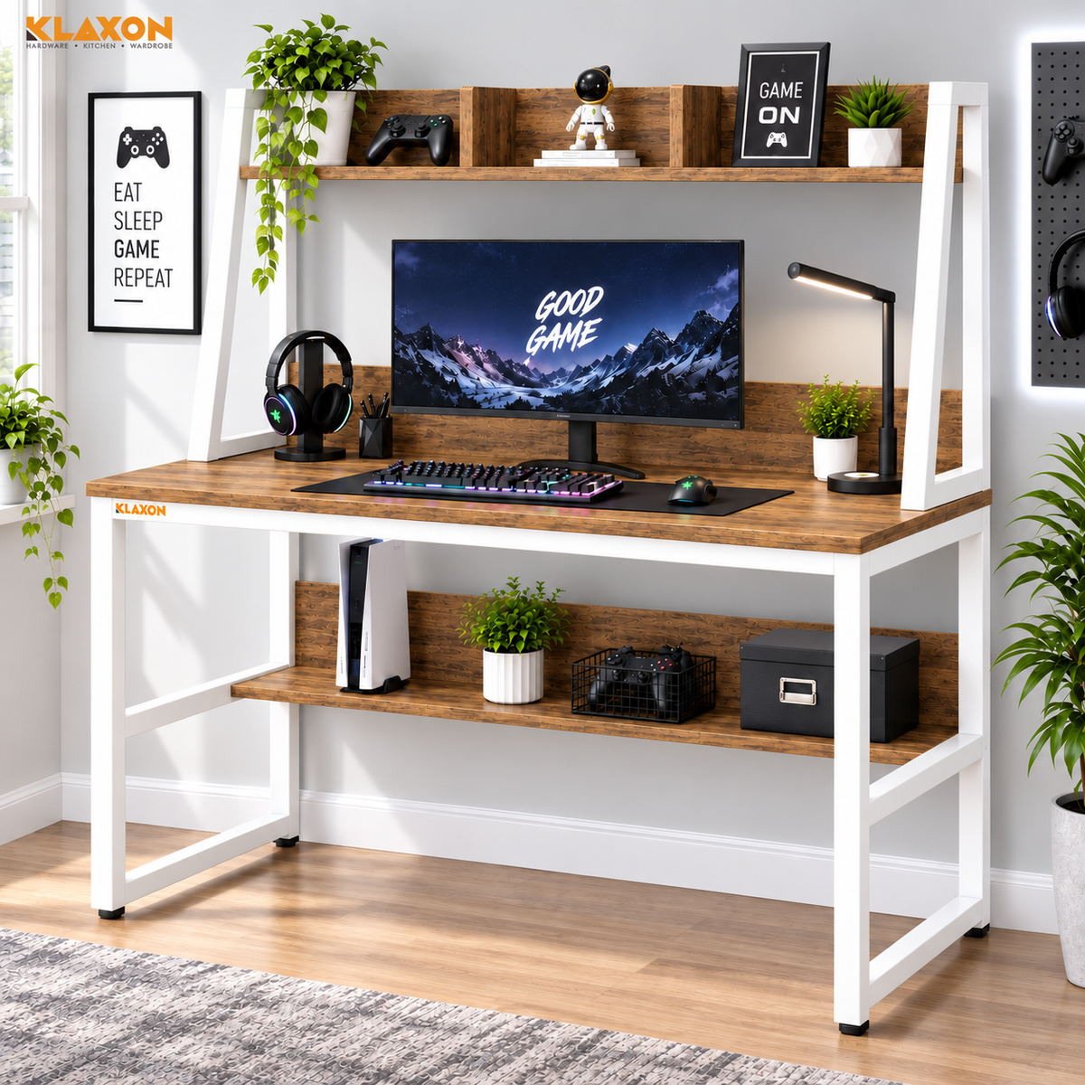 Klaxon L Shaped Study Table for Students and Adults/Computer Table for Home-Office/Gaming Table/computer desk for corner - Wood & Metal (TBS tower  White, DIY Installation)