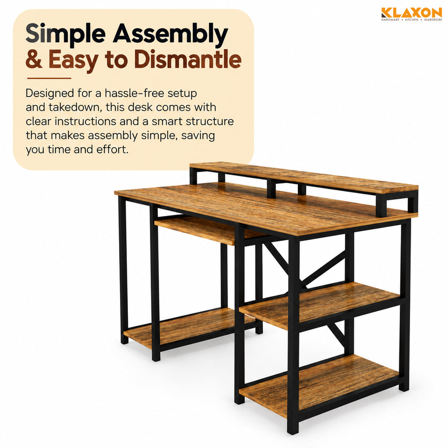 Klaxon Computer Table for Home Office with Keyboard Tray and Monitor Stand, Engineered Wood Study Table and Gaming Desk with Storage Shelves (150 CM - FD DIY)