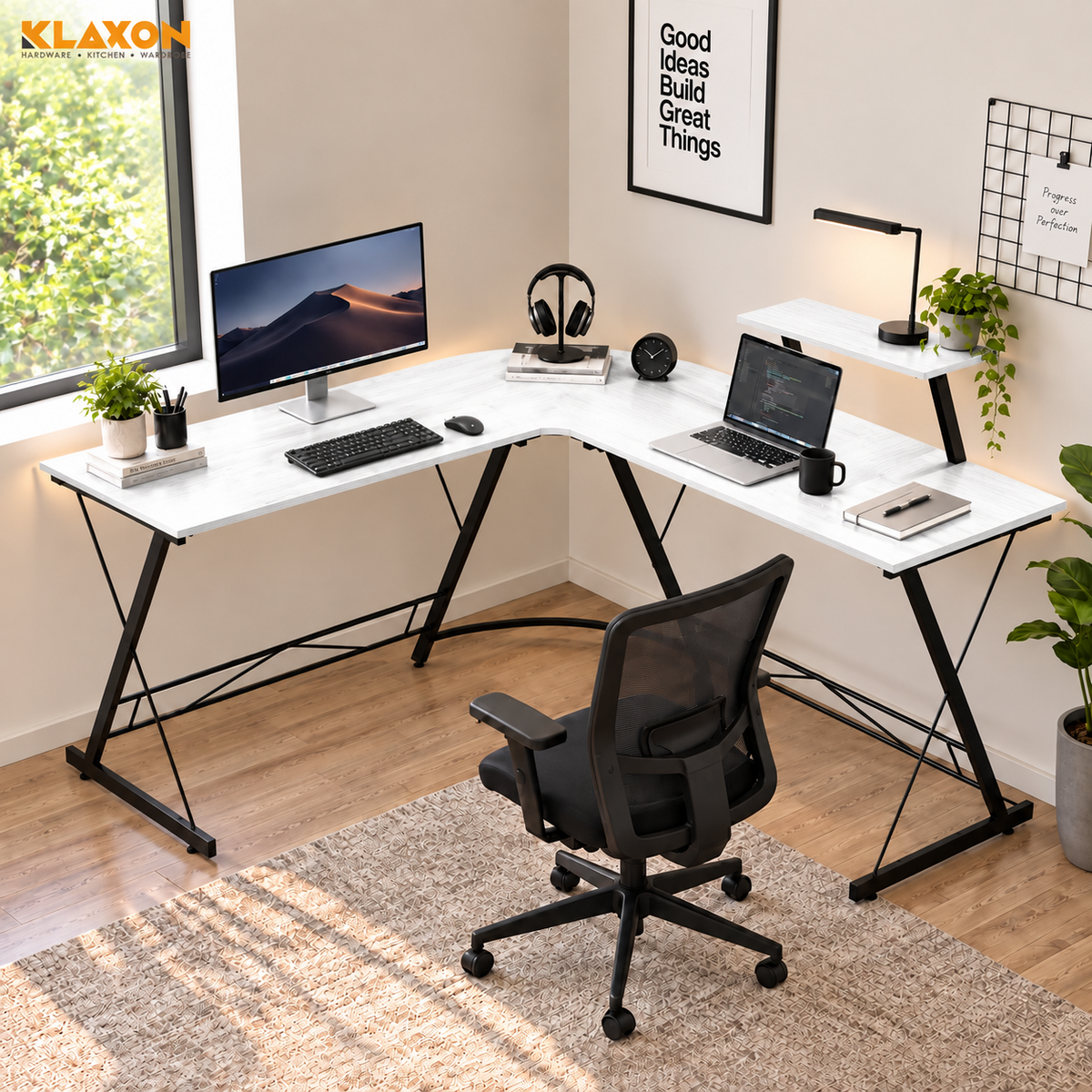 Klaxon Office Table for Home | Workstation Table Desk (White - Christo) (Gaming Ironstone White DIY)