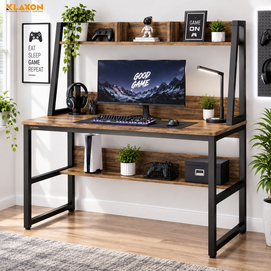 Klaxon L Shaped Study Table for Students and Adults/Computer Table for Home-Office/Gaming Table/computer desk for corner - Wood & Metal (TBS tower, DIY Installation)