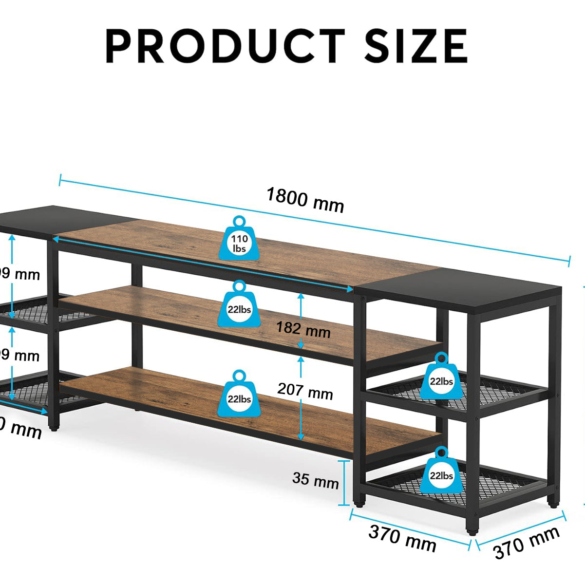 Klaxon TV Unit for Living Room | Long Metal TV wooden Stand for 55 inch and 43 inch | Entertainment unit for TVs up to 85 Inch | Tv Cabinet with Setup box (pele)