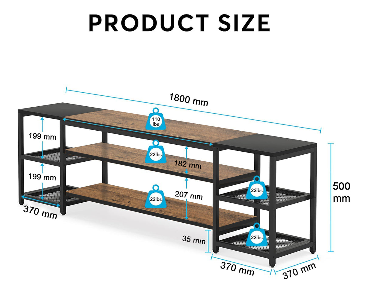 Klaxon TV Unit for Living Room | Long Metal TV wooden Stand for 55 inch and 43 inch | Entertainment unit for TVs up to 85 Inch | Tv Cabinet with Setup box (pele)