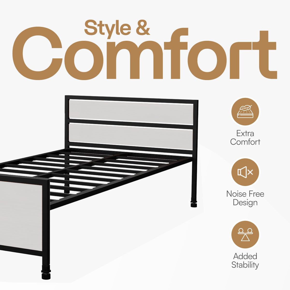 KLAXON Single Metal Bed – 90 × 200 cm