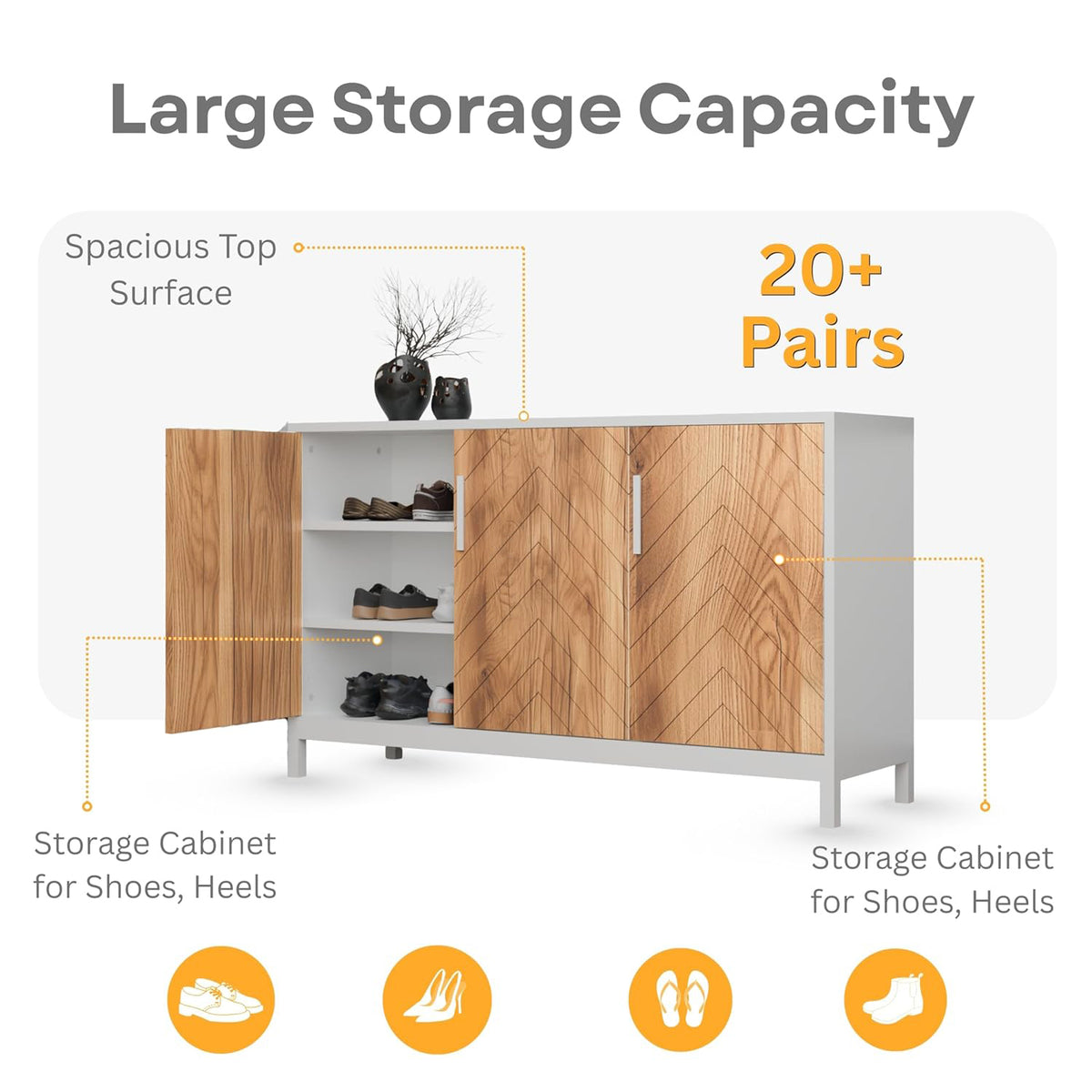 KLAXON Cane-Door Shoe Cabinet – Oak & White