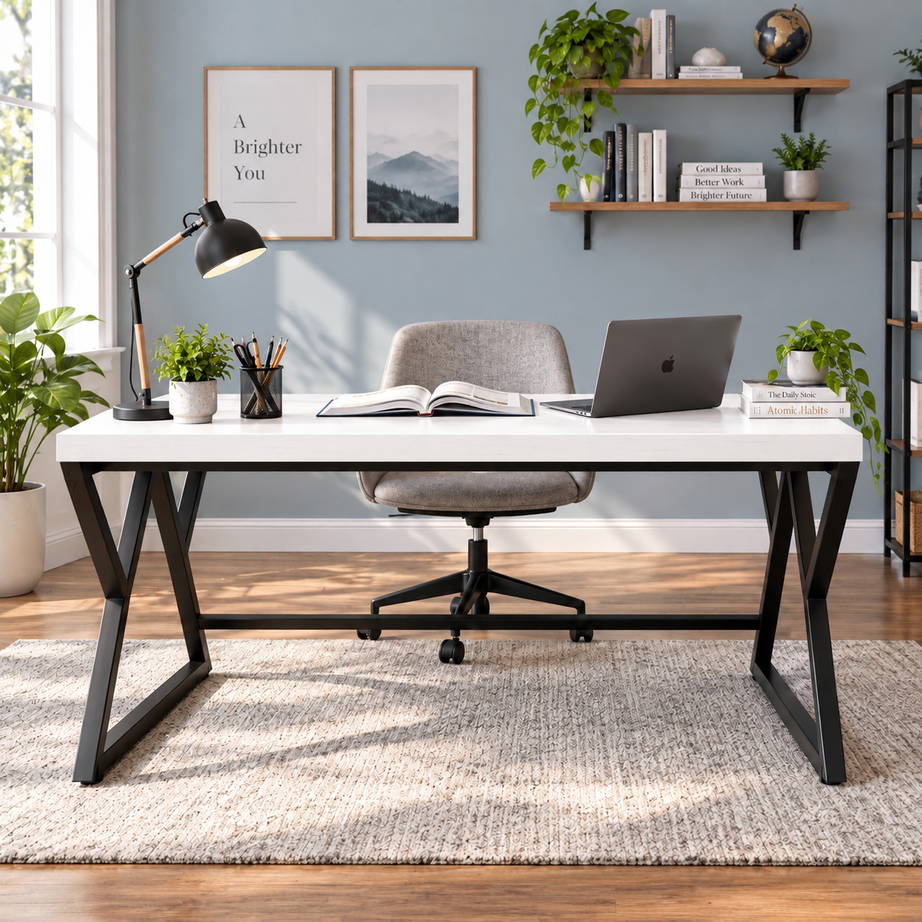 Klaxon Modern Computer Table for Home PC – Multipurpose Office Desk for Home & Work | Gaming Table, Computer Table, Desktop Table for Home Office (Riva White Large)