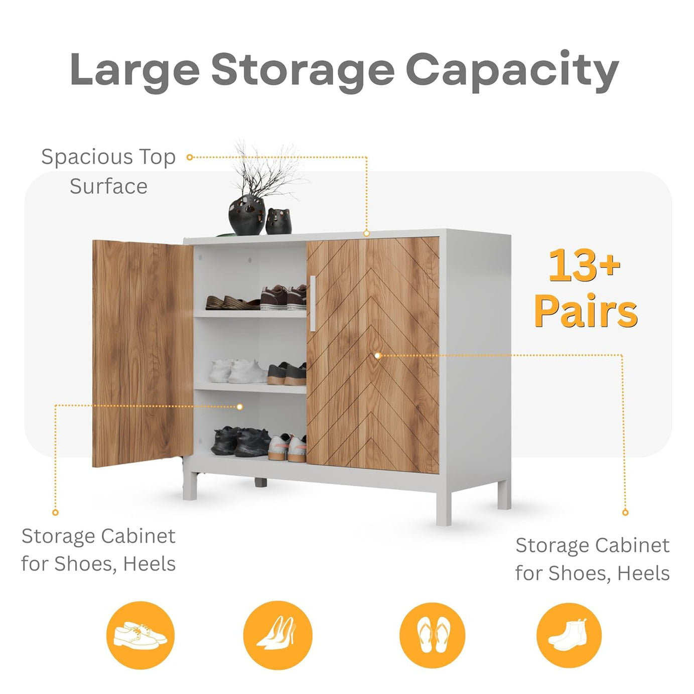 Klaxon Modern Shoe Cabinet with Cane Doors | Stylish Wooden Shoe Rack Organizer with Multiple Storage Shelves for Home Entryway (Oak & White, Shoe Rack - 05)