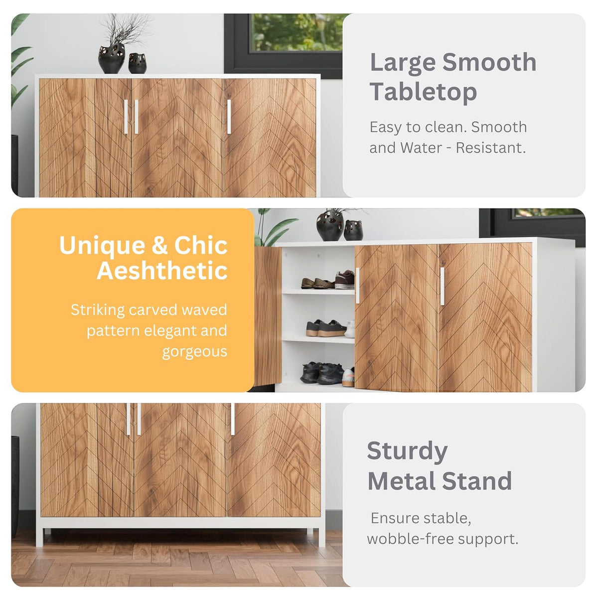 KLAXON Cane-Door Shoe Cabinet – Oak & White