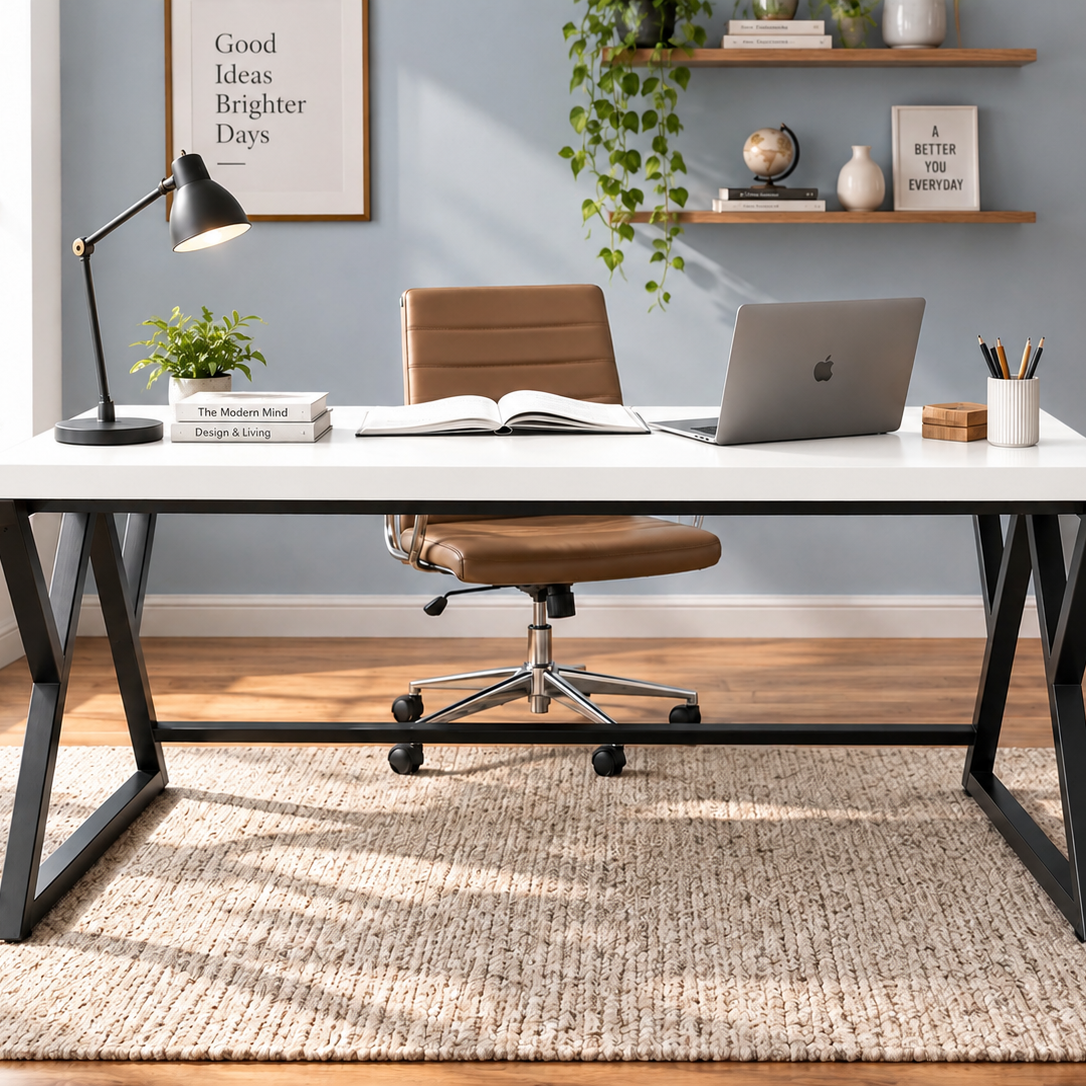 Klaxon Modern Computer Table for Home PC – Multipurpose Office Desk for Home & Work | Gaming Table, Computer Table, Desktop Table for Home Office (Riva White Large)