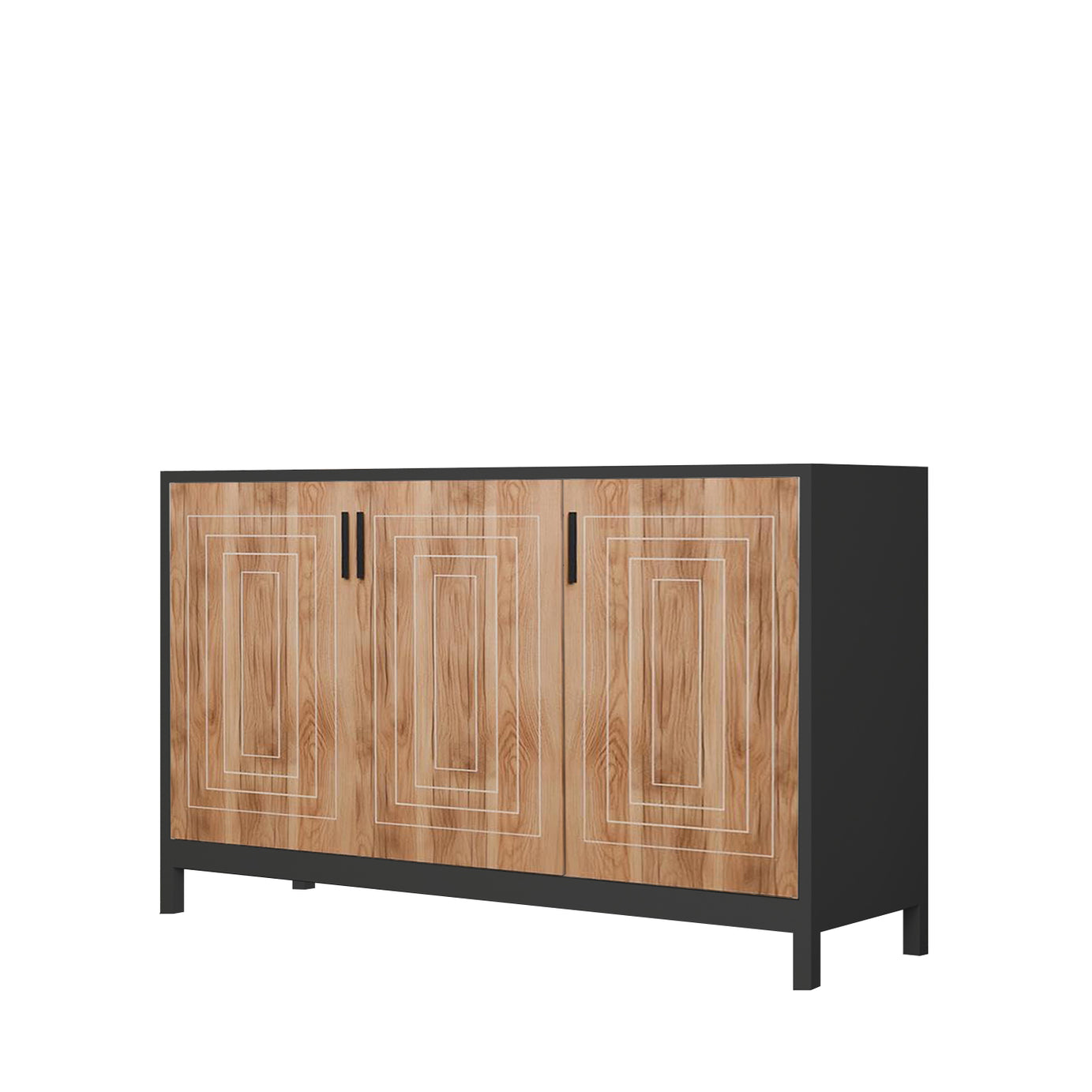 Klaxon Modern Shoe Cabinet with Cane Doors | Stylish Wooden Shoe Rack Organizer with Multiple Storage Shelves for Home Entryway (Oak & Black, Shoe Rack - 06)
