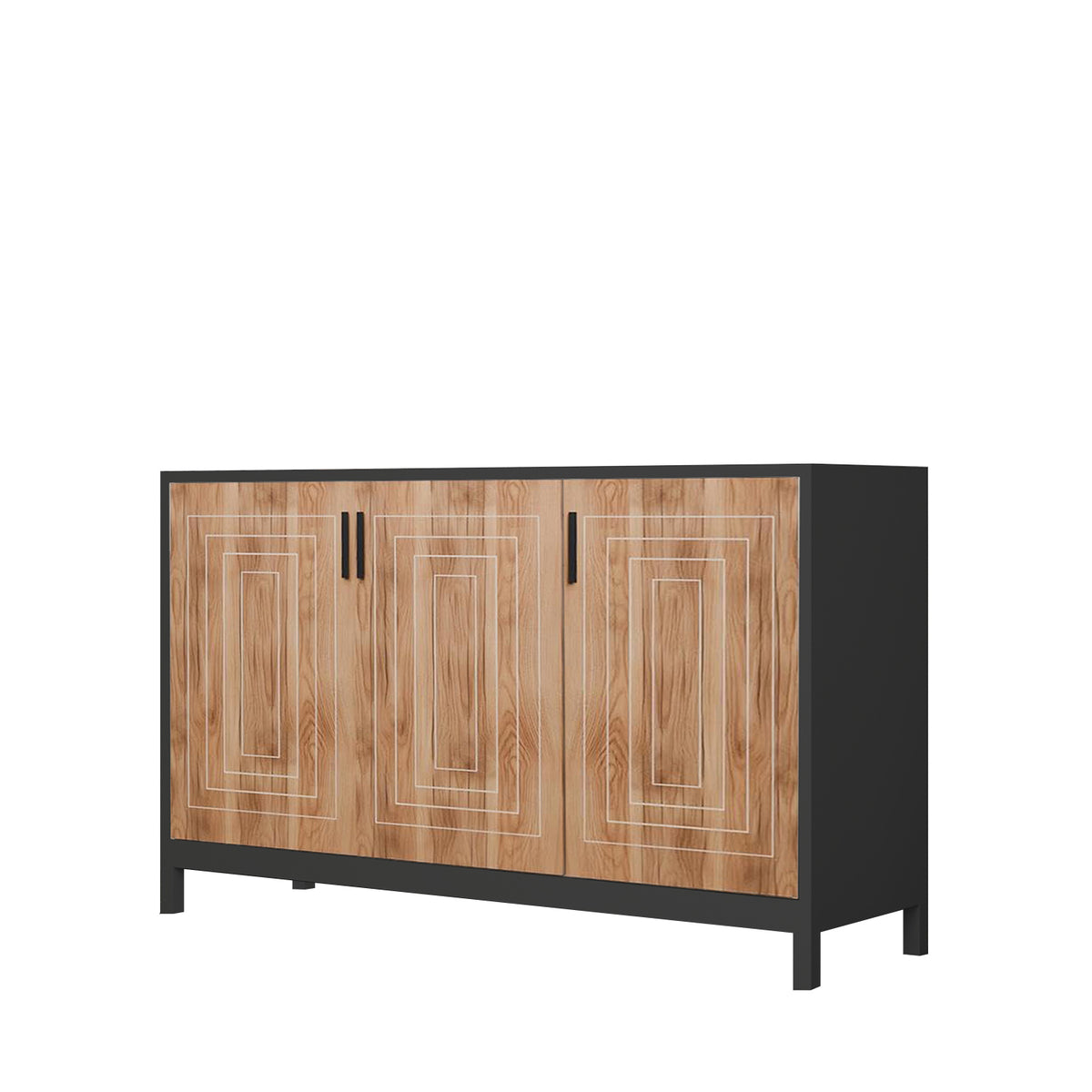 Klaxon Modern Shoe Cabinet with Cane Doors | Stylish Wooden Shoe Rack Organizer with Multiple Storage Shelves for Home Entryway (Oak & Black, Shoe Rack - 06)
