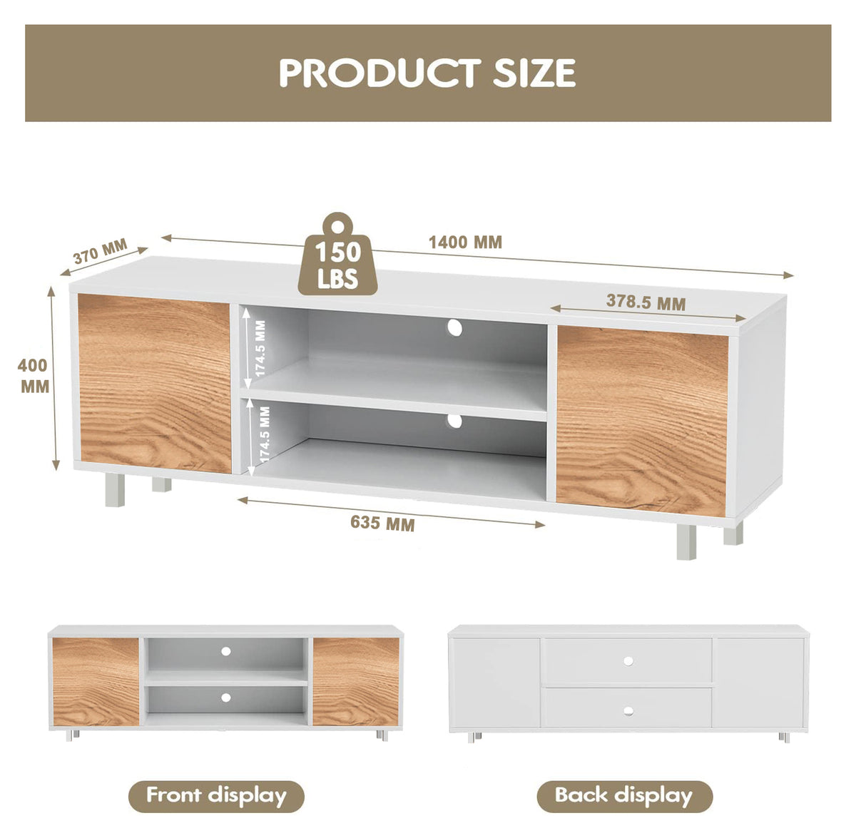 Modern White TV Unit with Metal Legs | Premium Engineered Wood TV Stand with Closed Cabinets & Open Shelves | Entertainment Unit for TVs up to 65 Inch | Stylish Living Room Media Console (Zeno)