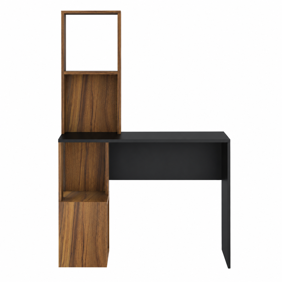 KLAXON Modern Computer Desk & Study Table with Bookshelf Storage | Wooden Home Office Workstation with Spacious Tabletop & Open Shelves | Laptop, Writing & Gaming Desk for Home & Office | Black & Asian Walnut Finish