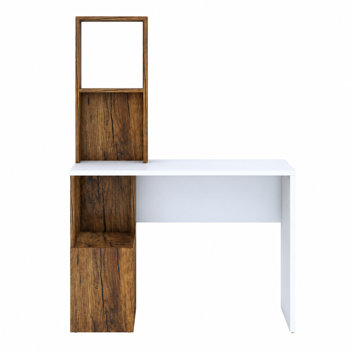 KLAXON Modern Computer Desk & Study Table with Bookshelf Storage | Wooden Home Office Workstation with Spacious Tabletop & Open Shelves | Laptop, Writing & Gaming Desk for Home & Office | White & Forest Dark Finish