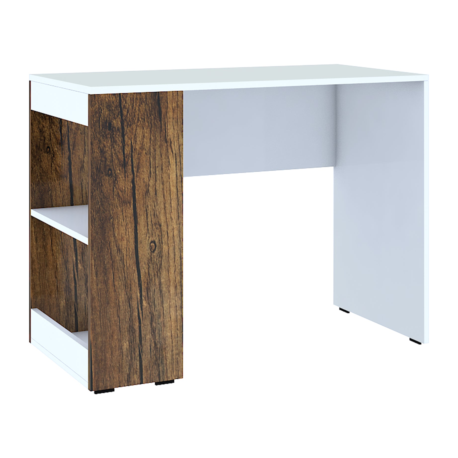 
KLAXON Computer Table & Study Desk for Home & Office | Modern White & Forest Dark Engineered Wood Desk with Side Bookshelf & Storage Shelves | Multipurpose Laptop Table, Writing Desk & Workstation