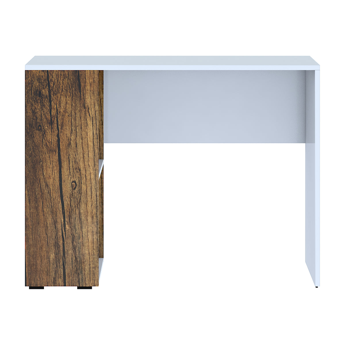 KLAXON Computer Table & Study Desk for Home & Office | Modern White & Forest Dark Engineered Wood Desk with Side Bookshelf & Storage Shelves | Multipurpose Laptop Table, Writing Desk & Workstation
