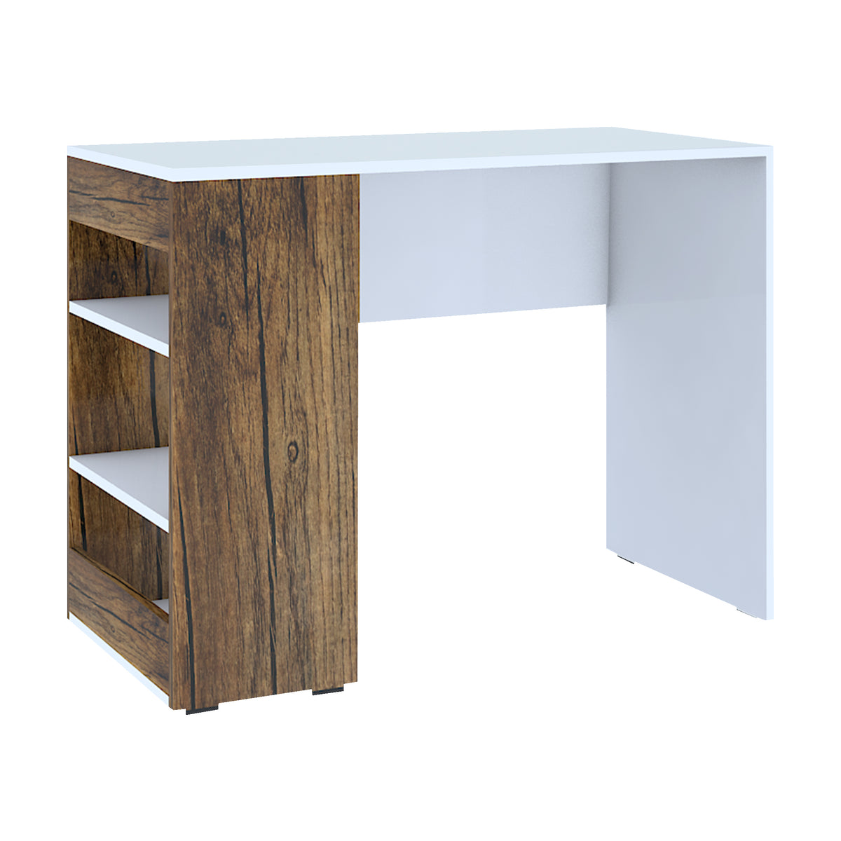 KLAXON Study Table for Home & Office | Modern White &  Forest Dark  Computer Desk with Bookshelf & Storage Shelves | Engineered Wood Writing Table, Laptop Desk & Workstation for Students and Professionals