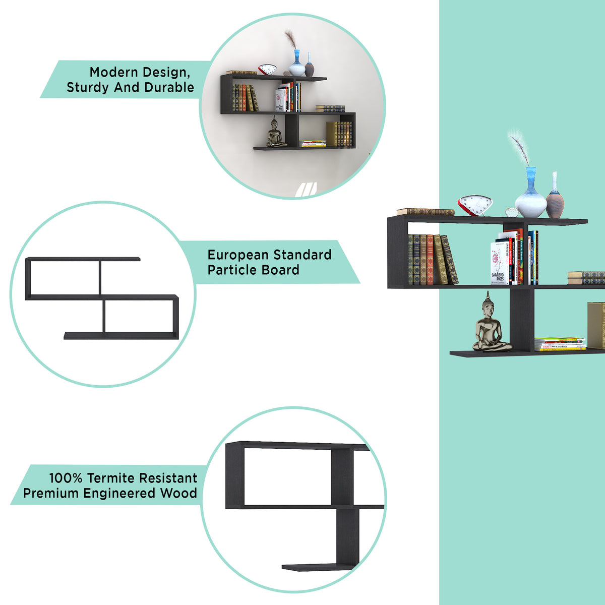 KLAXON S-Shaped Bookshelf & Display Unit – Brown