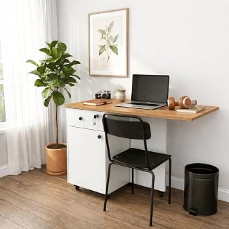 KLAXON Kora white foldable study table with storage