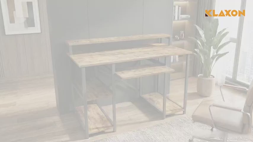 Klaxon Computer Table for Home Office with Keyboard Tray and Monitor Stand, Engineered Wood Study Table and Gaming Desk with Storage Shelves (150 CM - White DIY)